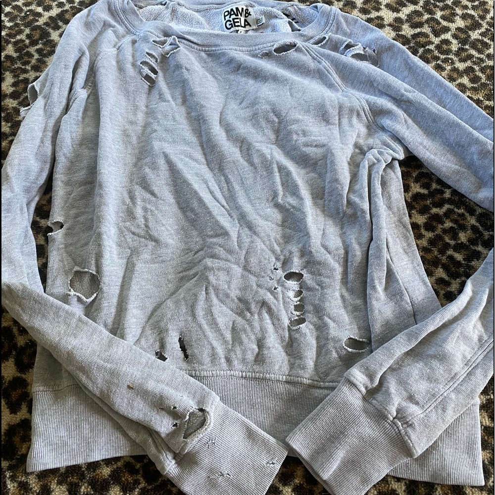 Pam & Gela (Juicy Couture founders)hole sweatshirt